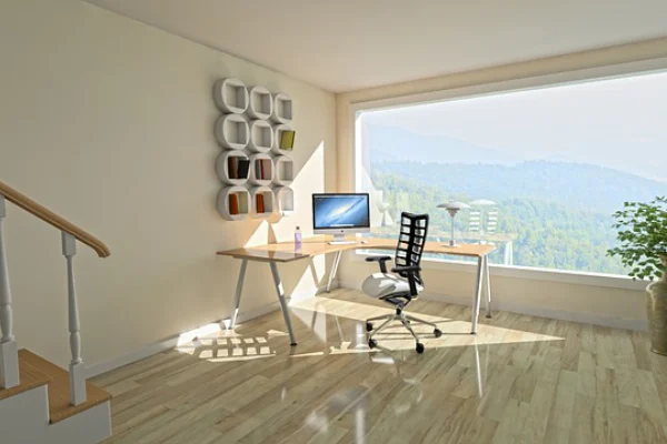 Desk in corner of a room