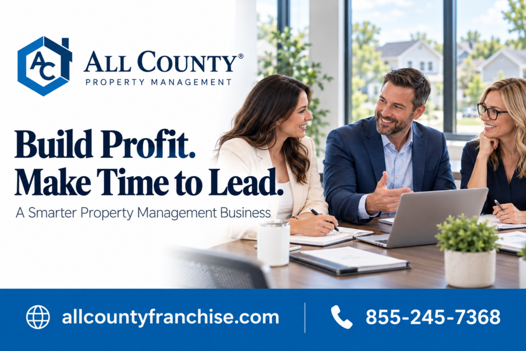 Property management business owner reviewing priorities with an office team.